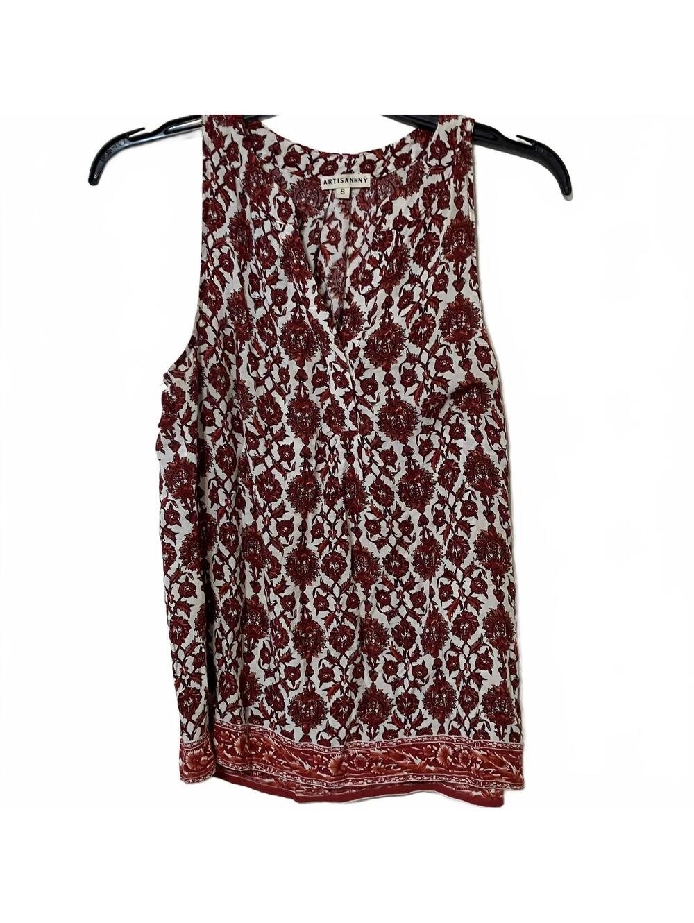 Artisan & NY Burgundy Sleeveless Boho Chic Artsy Print Whimsigoth Top Small
